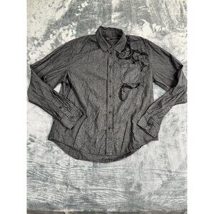 International View Gray Button-Up Shirt With Black Scroll Design Chest Pocket XL